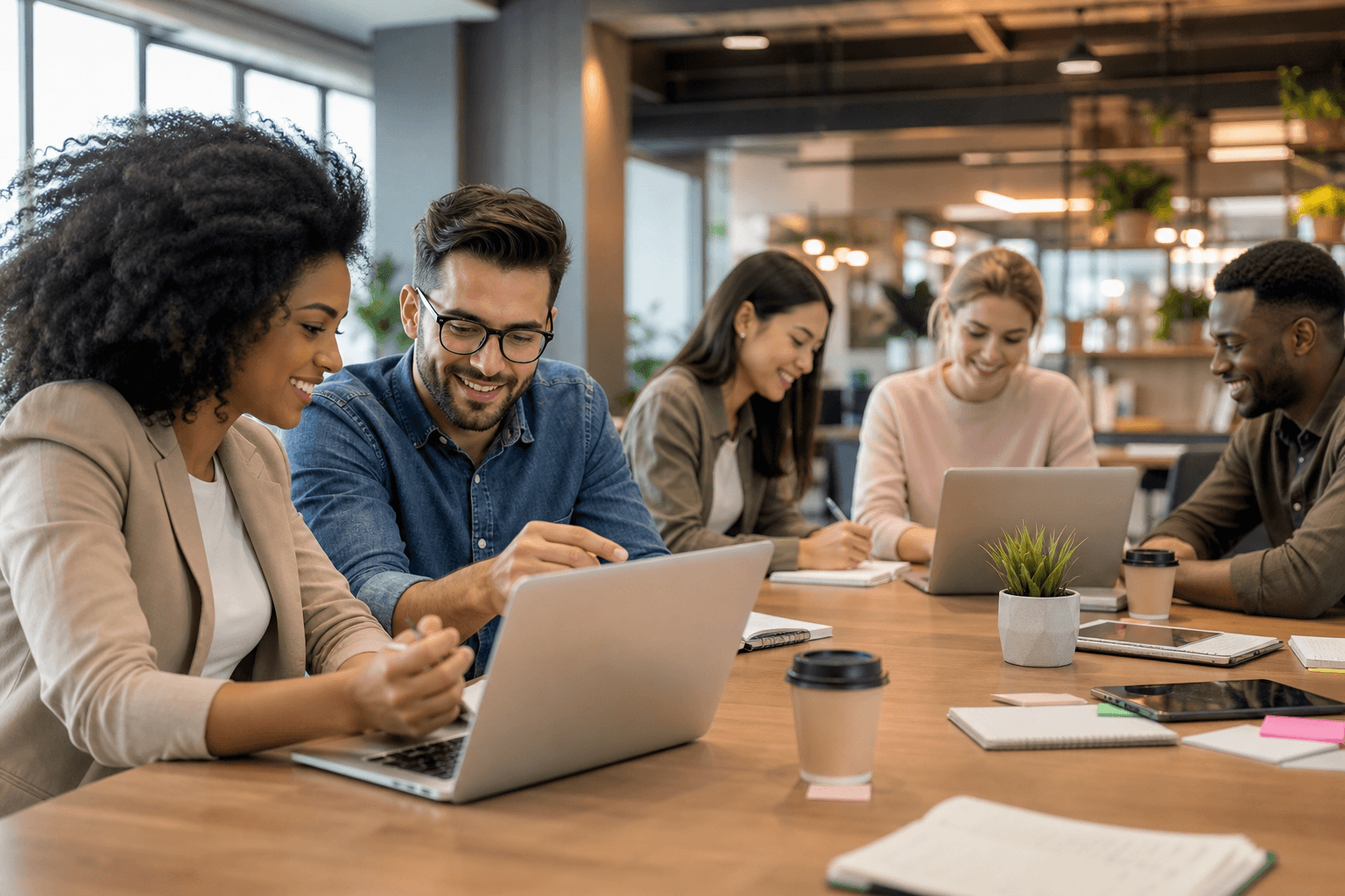 IntelliGen LMS marketing homepage with learners collaborating